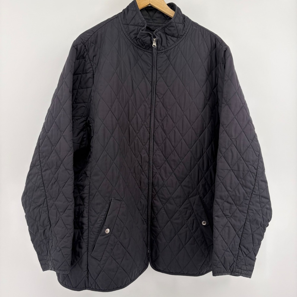 Lands End Mens 3X Black Quilted Jacket Diamond Stitch Full Zip Mock Neck Coat